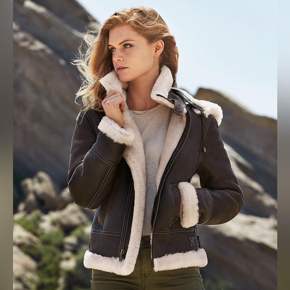 Overland Shearling Bomber Coat size Medium Women's Sheepskin B-3 Bomber Jacket